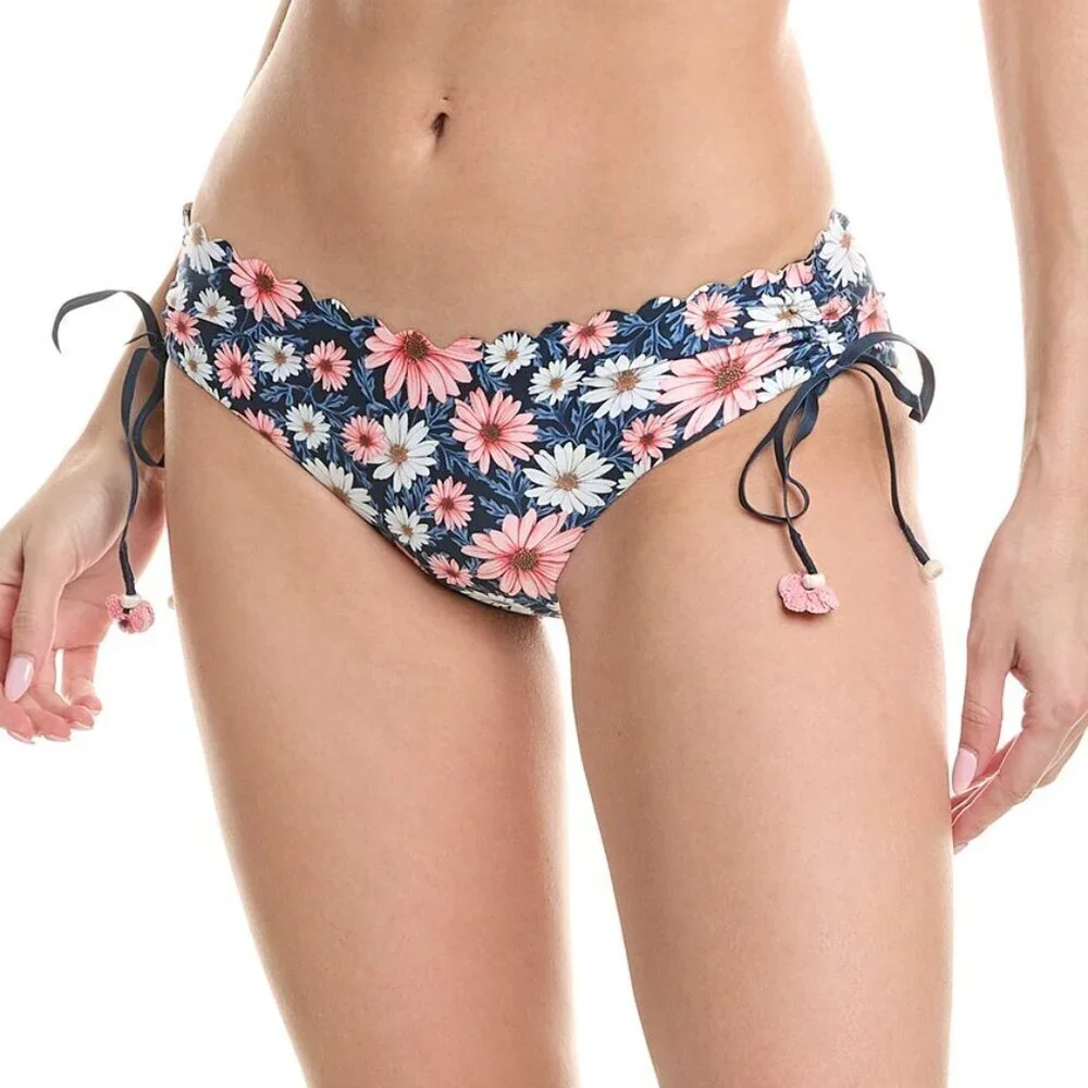 Agua Bendita Eda Ross bikini bottom swim blue floral scallop gathered tie new 3X